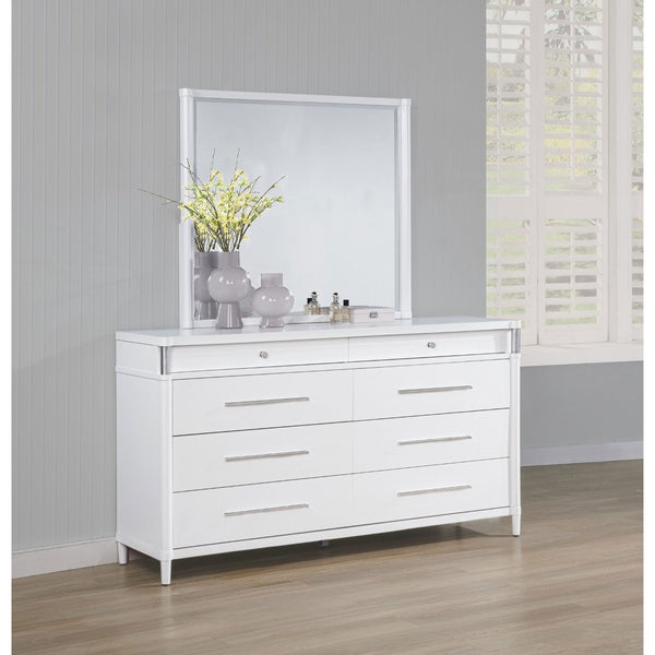 English Elm Robinson Eight Drawer Dresser with Mirror White Contemporary Bedroom Storage Set B062S02111