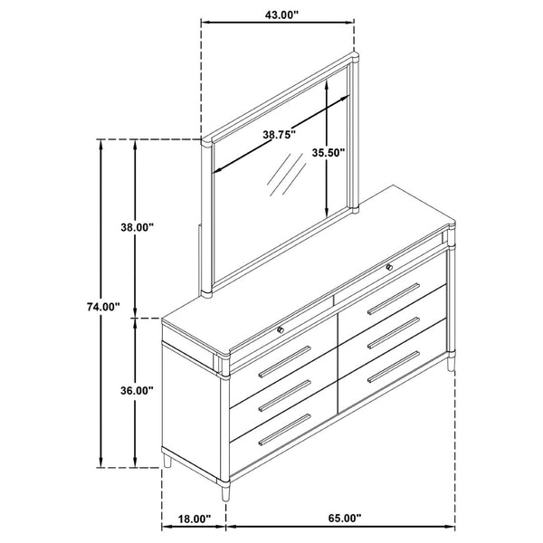English Elm Robinson Eight Drawer Dresser with Mirror White Contemporary Bedroom Storage Set B062S02111