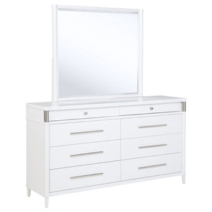 English Elm Robinson Eight Drawer Dresser with Mirror White Contemporary Bedroom Storage Set B062S02111