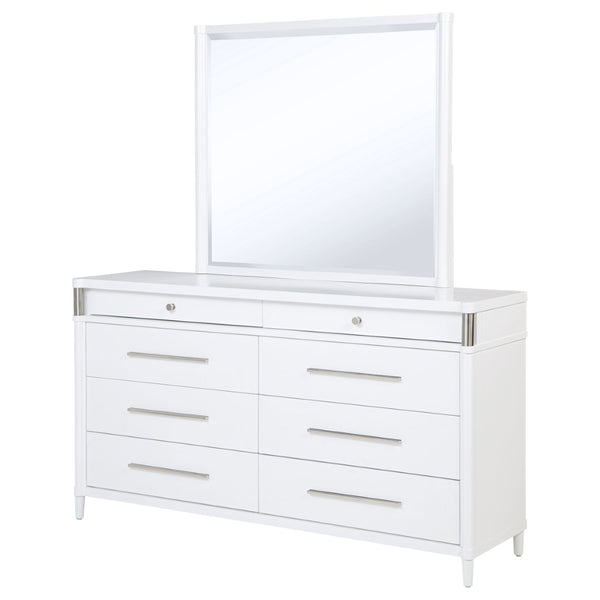 English Elm Robinson Eight Drawer Dresser with Mirror White Contemporary Bedroom Storage Set B062S02111