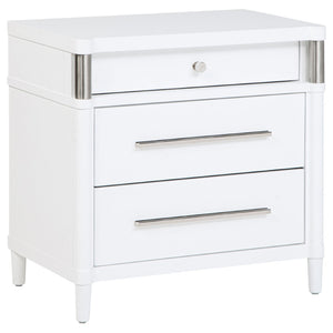 English Elm Robinson Queen Bedroom Set with Upholstered Headboard in Modern White Finish B062S02112