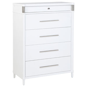 English Elm Robinson Queen Bedroom Set Five Piece White Contemporary Suite with Upholstered Headboard B062S02113