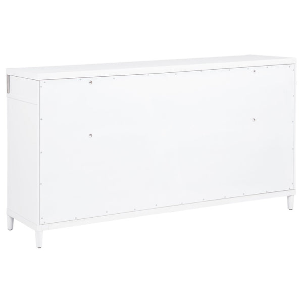 English Elm Robinson Queen Bedroom Set Five Piece White Contemporary Suite with Upholstered Headboard B062S02113