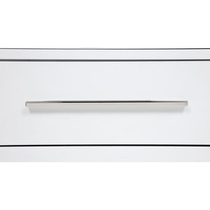 English Elm Robinson White Laminate Four Piece Bedroom Suite with Grey Upholstered Bed and Nickel Accents B062S02114