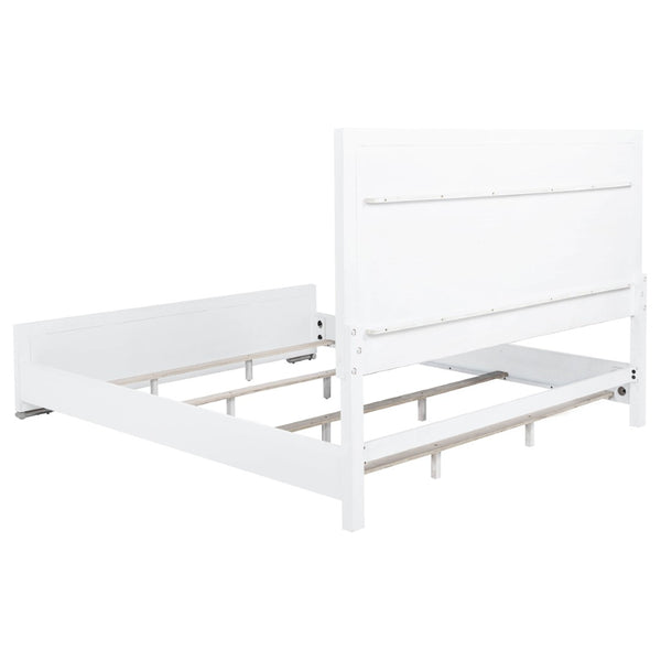 English Elm Robinson White Finish Five Piece Eastern King Bedroom Set with Grey Fabric Panels B062S02115