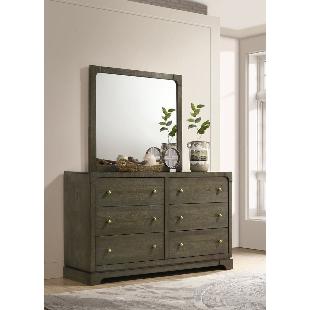 English Elm Sundance Wire-brushed Ash Veneer 6-drawer Dresser with Brass Hardware and Mirror B062S02116