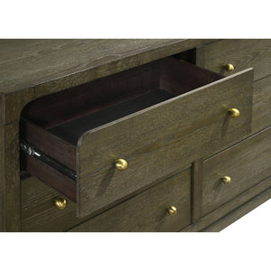 English Elm Sundance Wire-brushed Ash Veneer 6-drawer Dresser with Brass Hardware and Mirror B062S02116