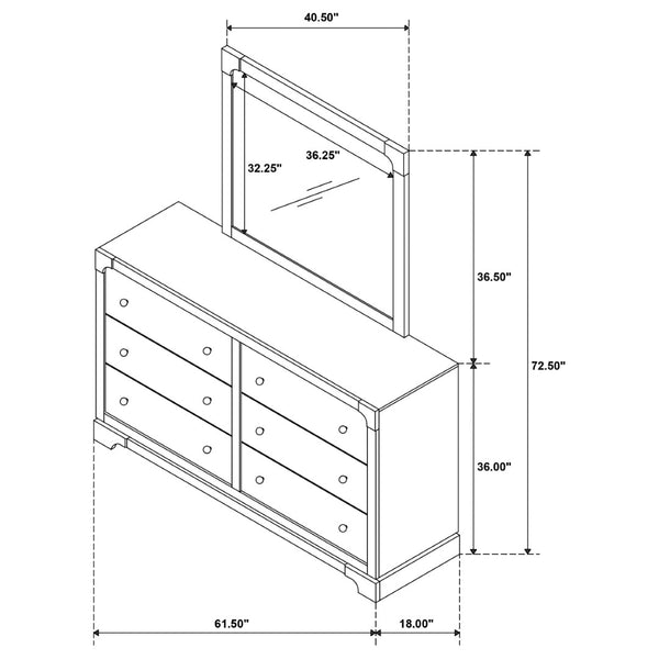 English Elm Sundance Wire-brushed Ash Veneer 6-drawer Dresser with Brass Hardware and Mirror B062S02116