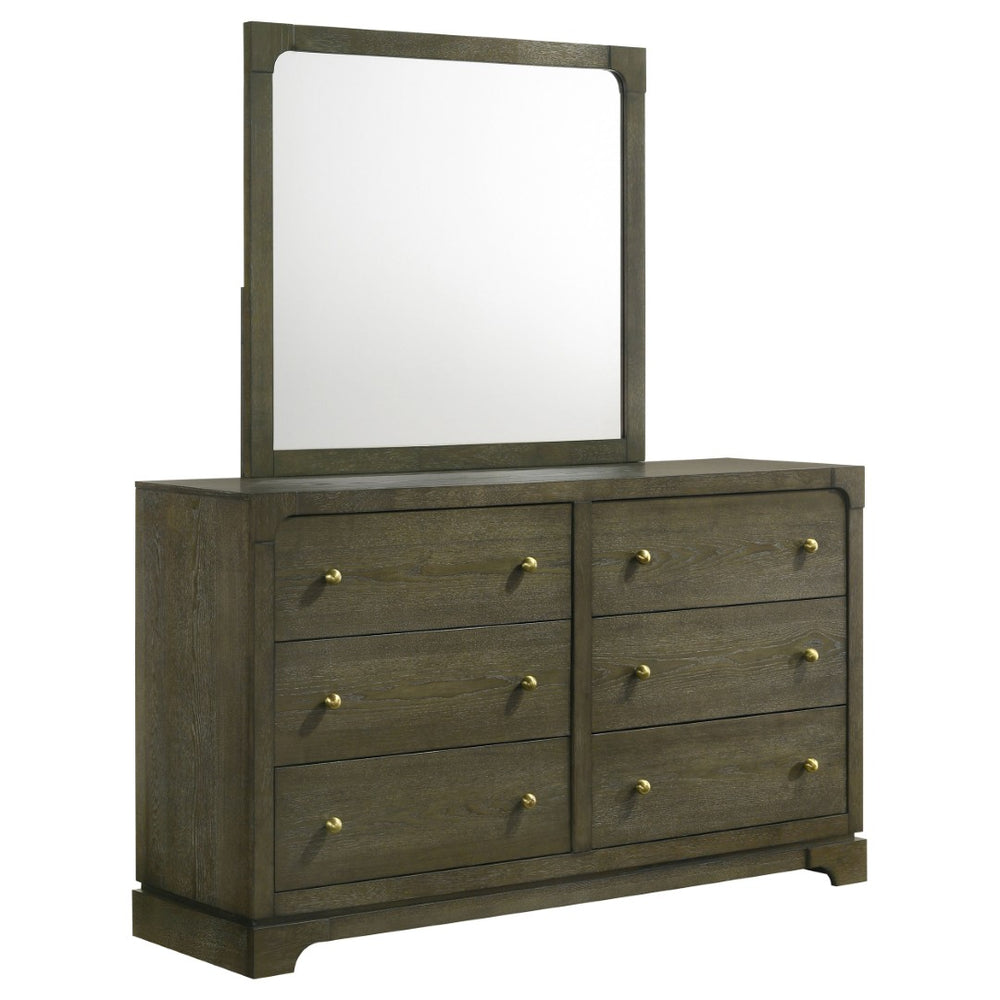 English Elm Sundance Wire-brushed Ash Veneer 6-drawer Dresser with Brass Hardware and Mirror B062S02116