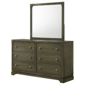 English Elm Sundance Wire-brushed Ash Veneer 6-drawer Dresser with Brass Hardware and Mirror B062S02116