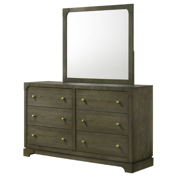 English Elm Sundance Wire-brushed Ash Veneer 6-drawer Dresser with Brass Hardware and Mirror B062S02116