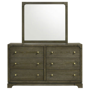 English Elm Sundance Wire-brushed Ash Veneer 6-drawer Dresser with Brass Hardware and Mirror B062S02116