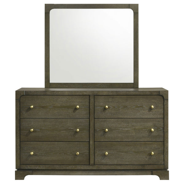 English Elm Sundance Wire-brushed Ash Veneer 6-drawer Dresser with Brass Hardware and Mirror B062S02116