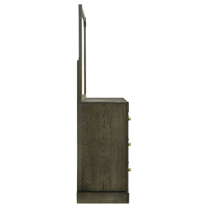 English Elm Sundance Wire-brushed Ash Veneer 6-drawer Dresser with Brass Hardware and Mirror B062S02116