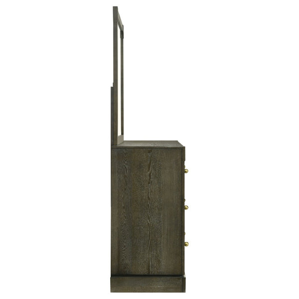 English Elm Sundance Wire-brushed Ash Veneer 6-drawer Dresser with Brass Hardware and Mirror B062S02116