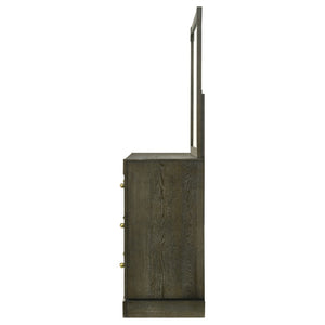 English Elm Sundance Wire-brushed Ash Veneer 6-drawer Dresser with Brass Hardware and Mirror B062S02116