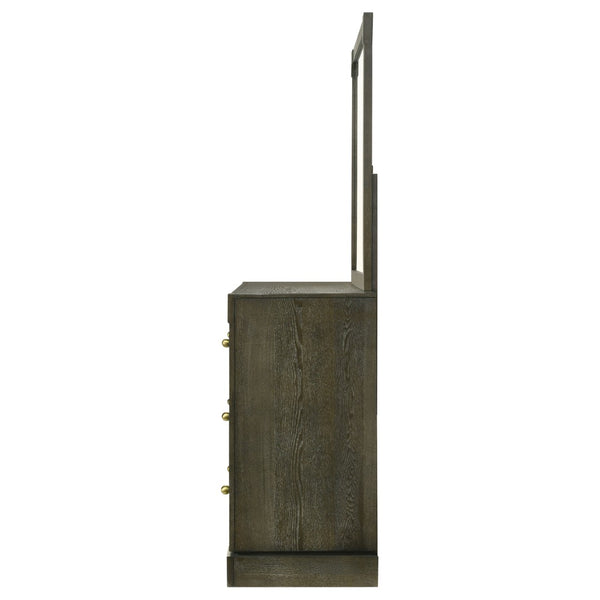 English Elm Sundance Wire-brushed Ash Veneer 6-drawer Dresser with Brass Hardware and Mirror B062S02116