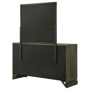 English Elm Sundance Wire-brushed Ash Veneer 6-drawer Dresser with Brass Hardware and Mirror B062S02116