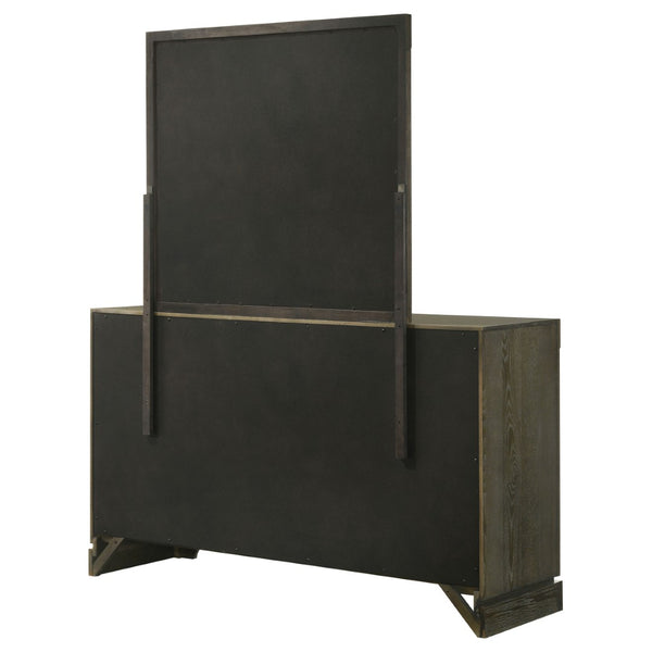 English Elm Sundance Wire-brushed Ash Veneer 6-drawer Dresser with Brass Hardware and Mirror B062S02116