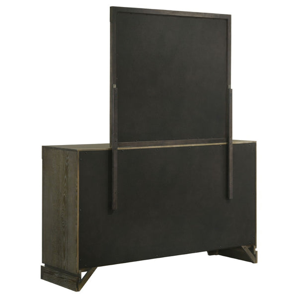 English Elm Sundance Wire-brushed Ash Veneer 6-drawer Dresser with Brass Hardware and Mirror B062S02116