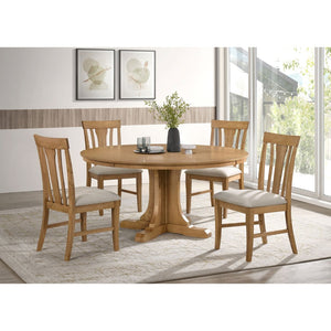 English Elm Auburn Round Pedestal Dining Set White Oak Veneer Slat Back Chairs Seats Four B062S02119