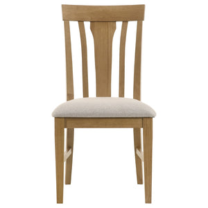 English Elm Auburn Round Pedestal Dining Set White Oak Veneer Slat Back Chairs Seats Four B062S02119