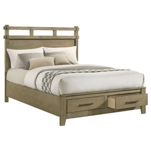 English Elm Pelton Queen Platform Bed Warm Oak Veneer Slat Headboard with Footboard Storage Drawers B062S02120