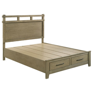 English Elm Pelton Queen Platform Bed Warm Oak Veneer Slat Headboard with Footboard Storage Drawers B062S02120