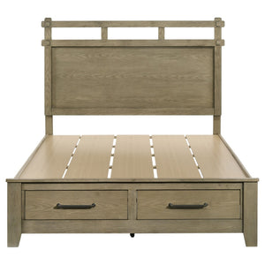 English Elm Pelton Queen Platform Bed Warm Oak Veneer Slat Headboard with Footboard Storage Drawers B062S02120