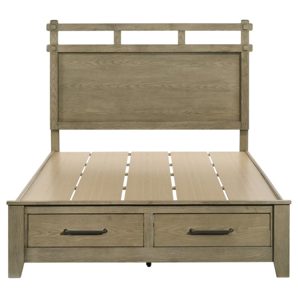 English Elm Pelton Queen Platform Bed Warm Oak Veneer Slat Headboard with Footboard Storage Drawers B062S02120
