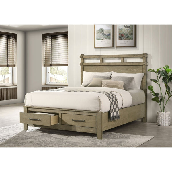 English Elm Pelton Vineyard Oak Grain Platform King Bed with Slat Headboard and Footboard Storage B062S02121
