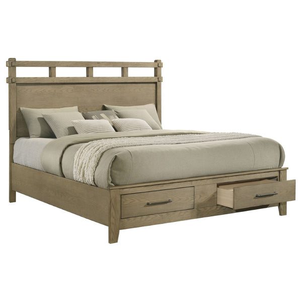 English Elm Pelton Vineyard Oak Grain Platform King Bed with Slat Headboard and Footboard Storage B062S02121