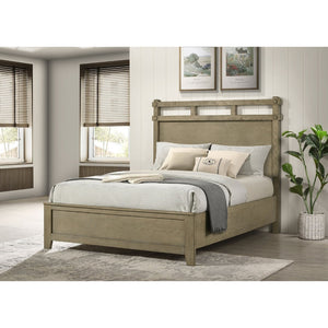 English Elm Pelton Queen Panel Bed Vineyard Oak Finish Open Slat Headboard Architectural Design B062S02122