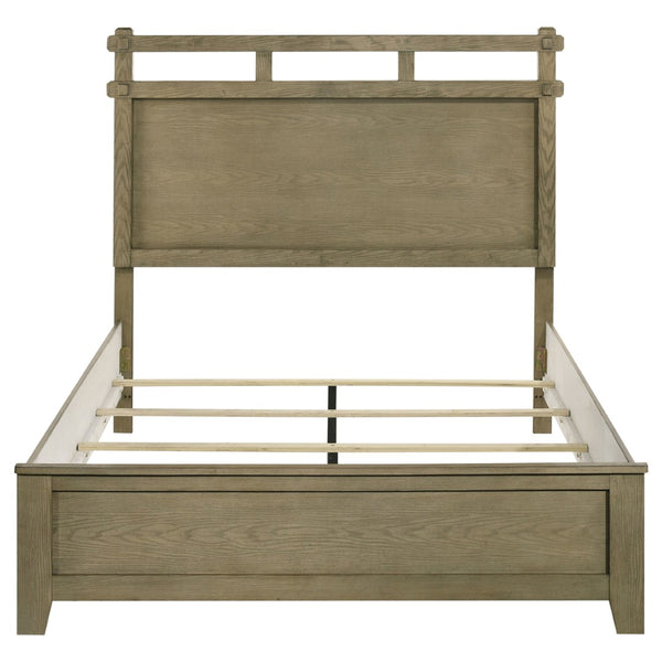 English Elm Pelton Queen Panel Bed Vineyard Oak Finish Open Slat Headboard Architectural Design B062S02122