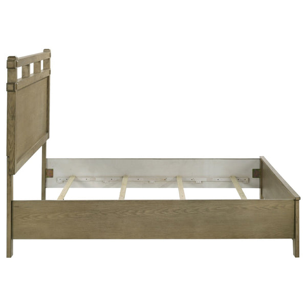 English Elm Pelton Queen Panel Bed Vineyard Oak Finish Open Slat Headboard Architectural Design B062S02122