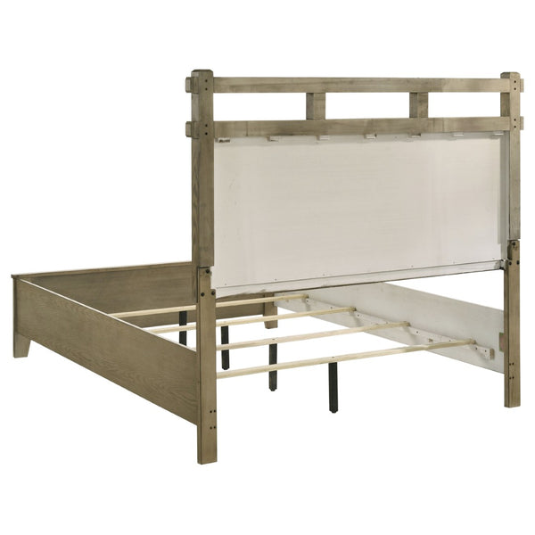 English Elm Pelton Queen Panel Bed Vineyard Oak Finish Open Slat Headboard Architectural Design B062S02122