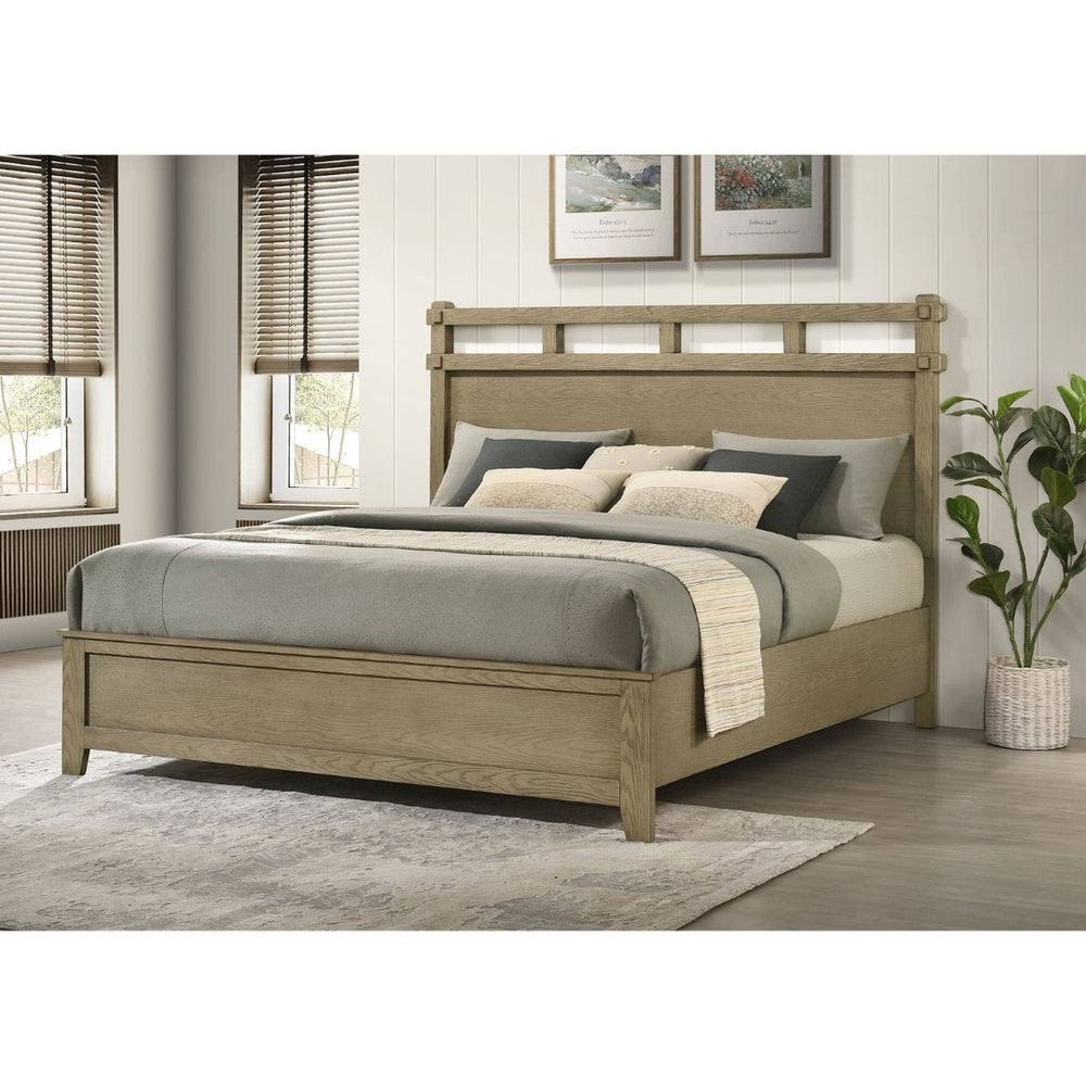 English Elm Pelton Vineyard Oak Eastern King Panel Bed with Open Slat Architectural Headboard B062S02123