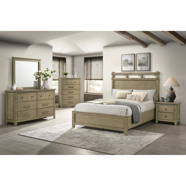 English Elm Pelton Vineyard Oak Eastern King Panel Bed with Open Slat Architectural Headboard B062S02123