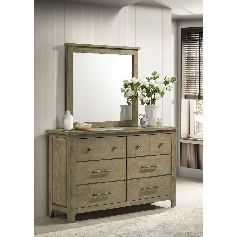 English Elm Pelton Six Drawer Dresser with Mirror Oak Veneer Farmhouse Bedroom Furniture Set B062S02124