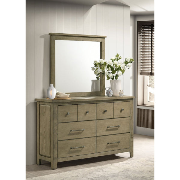 English Elm Pelton Six Drawer Dresser with Mirror Oak Veneer Farmhouse Bedroom Furniture Set B062S02124