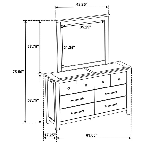 English Elm Pelton Six Drawer Dresser with Mirror Oak Veneer Farmhouse Bedroom Furniture Set B062S02124