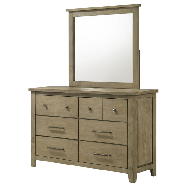 English Elm Pelton Six Drawer Dresser with Mirror Oak Veneer Farmhouse Bedroom Furniture Set B062S02124