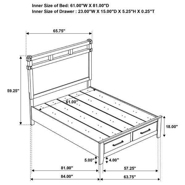 English Elm Pelton Four Piece Queen Bedroom Set Oak Grain Finish with Storage Bed and Dresser B062S02125