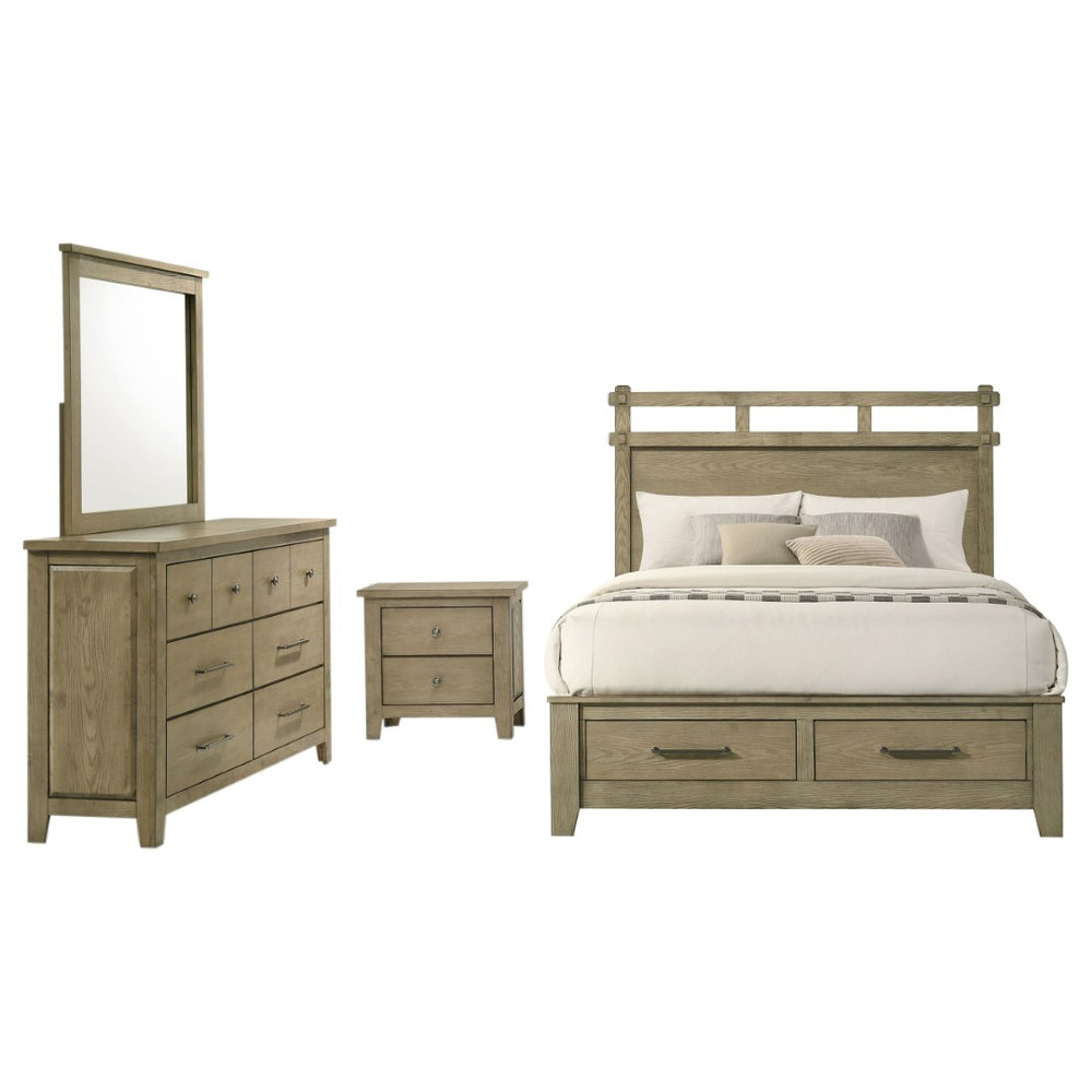 English Elm Pelton Vineyard Oak Four Piece Eastern King Bedroom Set with Storage Bed and Mirror B062S02127