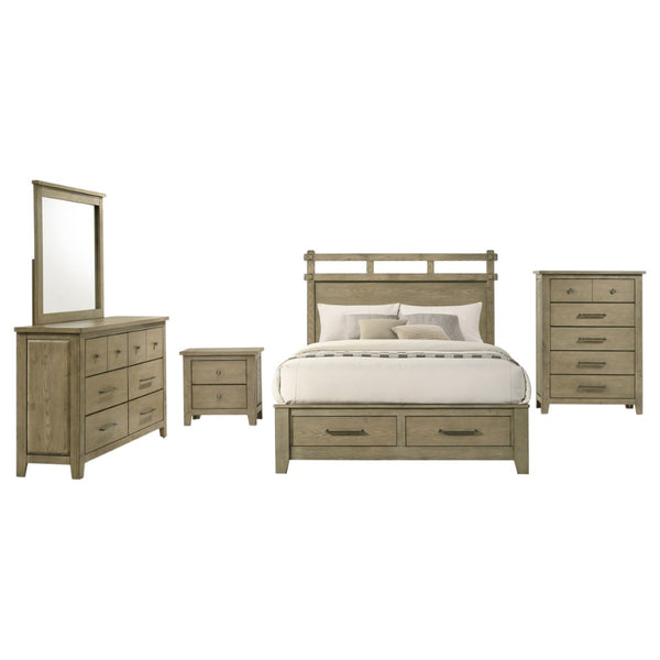 English Elm Pelton Vineyard Oak King Bedroom Set with Storage Bed Dresser Chest and Nightstand B062S02128