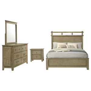 English Elm Pelton Queen Bedroom Set with Oak Finish Open Slat Headboard and Antique Nickel Hardware B062S02129