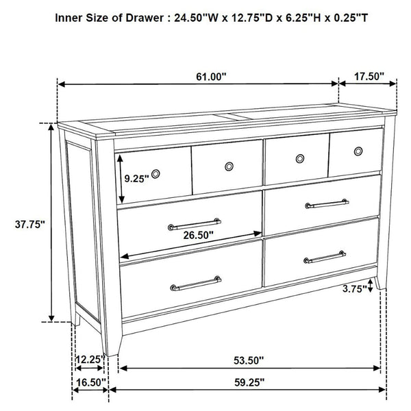 English Elm Pelton Five Piece Queen Bedroom Set with Oak Grain Veneer and Open Slat Headboard B062S02130