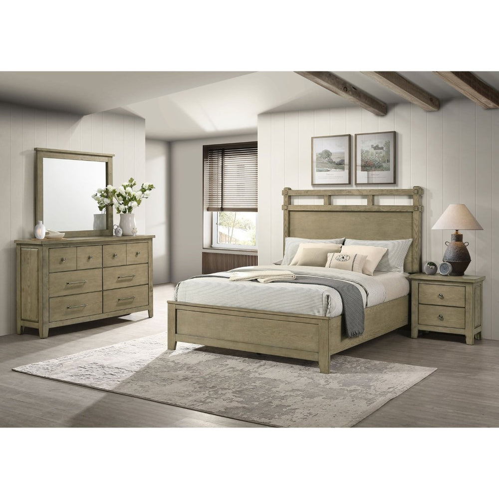 English Elm Pelton Vineyard Oak Eastern King Bedroom Set with Slat Headboard and Nickel Hardware B062S02131