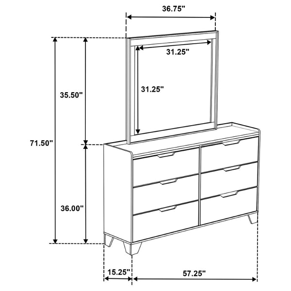 English Elm Packard Six Drawer Dresser with Faux Marble Top Oak Grain Finish and Coordinating Mirror B062S02134