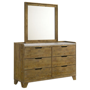 English Elm Packard Six Drawer Dresser with Faux Marble Top Oak Grain Finish and Coordinating Mirror B062S02134